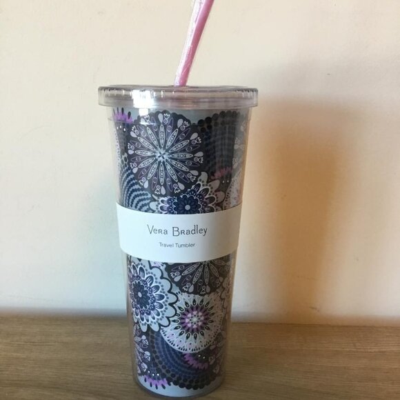 Vera Bradley Travel Tumbler 24 oz. Mimosa Medallion Pattern with Flexible Straw - Picture 1 of 2